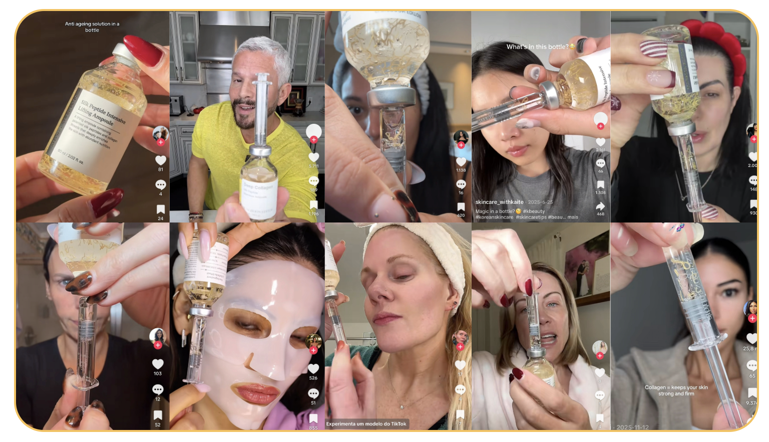 Usuárias reais do TikTok mostrando os resultados do Silk Peptídeo da Seda